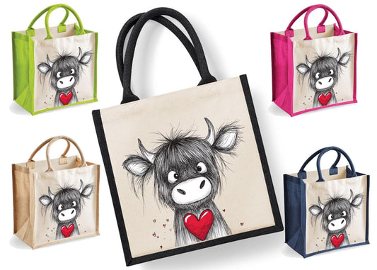 Highland Cow Tote Bag | Jute | Jute Tote Bag | Shopping Bag | Reusable Bag | Highland Cow