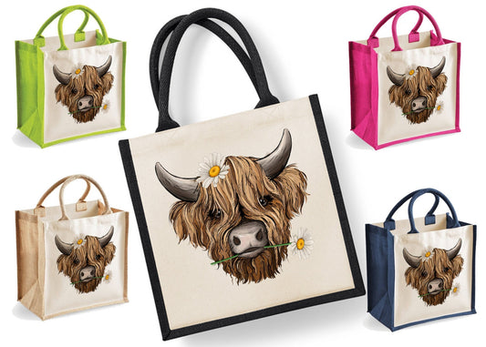 Highland Cow Tote Bag | Jute | Jute Tote Bag | Shopping Bag | Reusable Bag