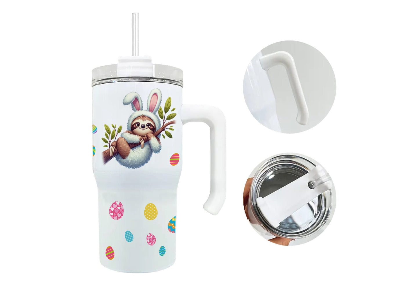 20 oz Travel Mug Sloth Bunny Easter Travel Mug with Straw Sloth Gift