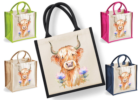 Highland Cow Tote Bag | Jute | Jute Tote Bag | Shopping Bag | Reusable Bag | Highland Cow
