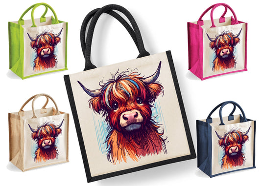 Highland Cow Tote Bag | Jute | Jute Tote Bag | Shopping Bag | Reusable Bag | Highland Cow