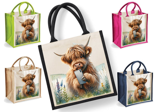 Highland Cow Tote Bag | Jute | Jute Tote Bag | Shopping Bag | Reusable Bag | Highland Cow