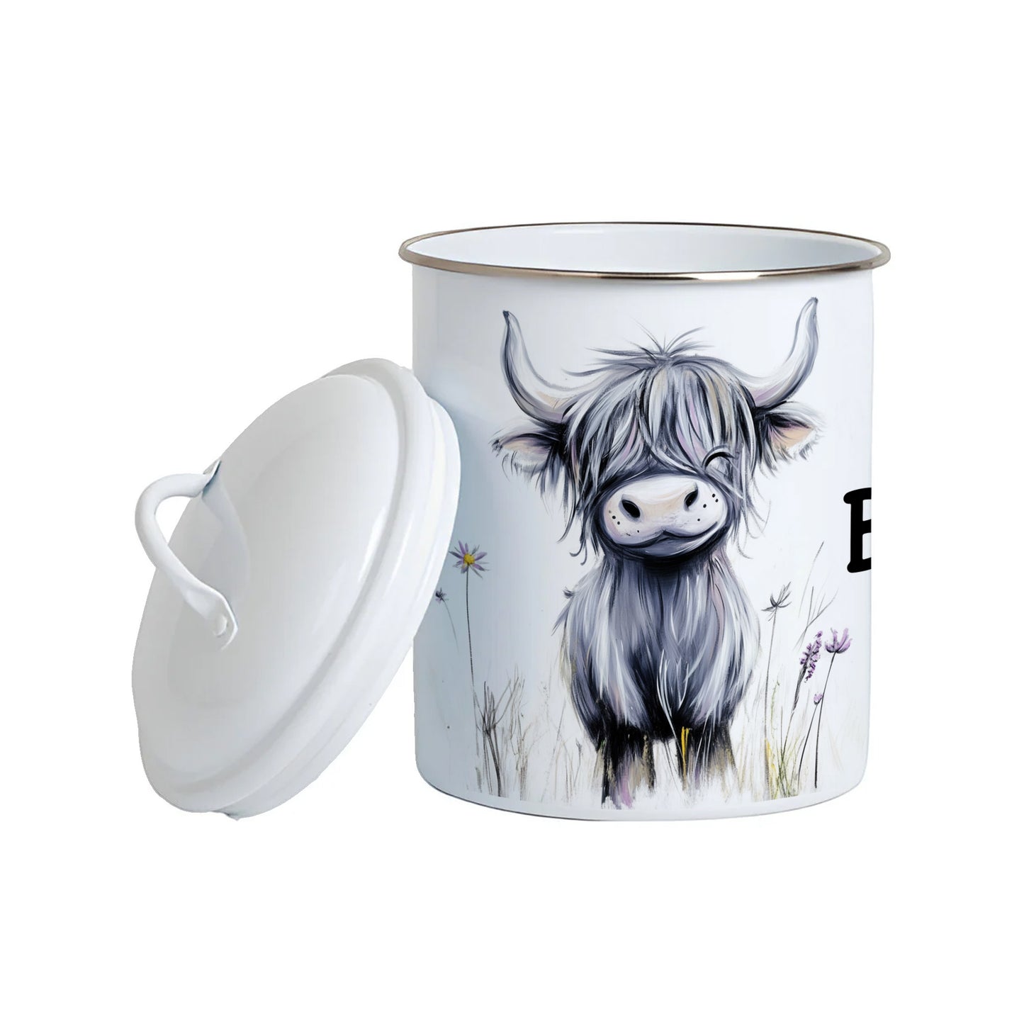 Biscuit Barrel Enamel - Highland Cow - Enamel Caddie - Enamel Jar - Biscuit Tin - Highland Cow