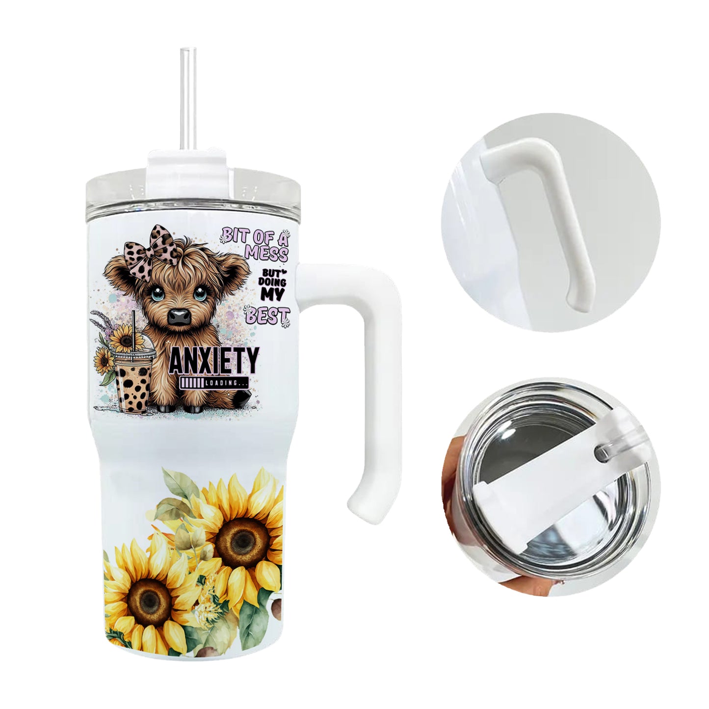 20 oz Travel Mug Highland Cow Travel Mug with Straw - Bit of a Mess
