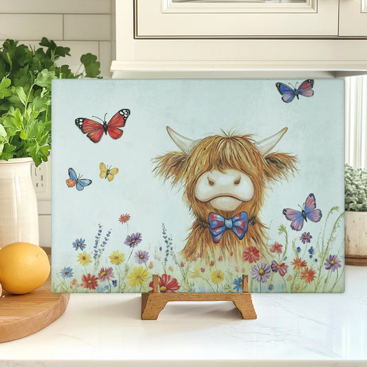 Glass Chopping Board - Highland Cow Chopping Board - Cutting Board - Cheese Board - flutterbymoo