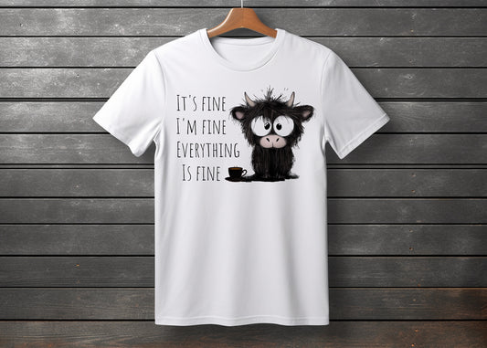 T-Shirt | Funny T-Shirt | I'm Fine | Unisex | Made To Order |  Personalised T-Shirt | Highland Cow