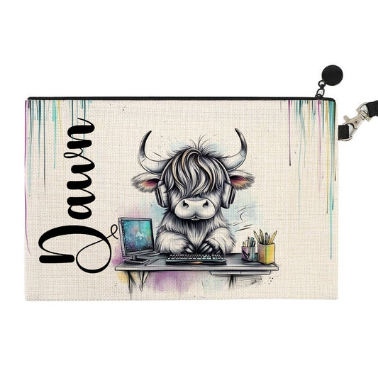Pencil Case / Make Up / Cosmetic Bag | Make Up | Personalised | Made to Order | Highland Cow Gaming