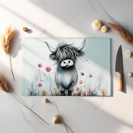 Glass Chopping Board - Highland Cow Chopping Board - Cutting Board - Cheese Board - Missy Moo