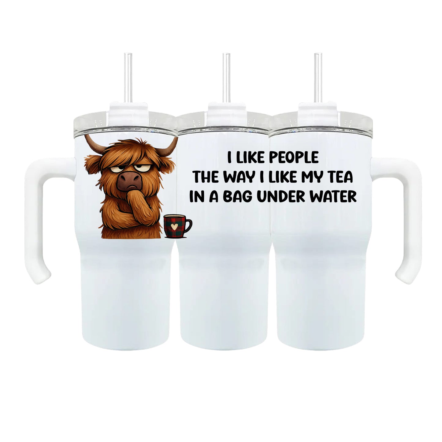 20 oz Travel Mug - Highland Cow Travel Mug - Travel Mug With Straw - Hot/Cold - I Like People