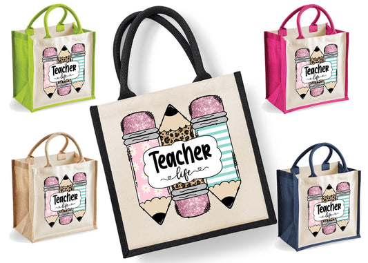 Teacher Life Tote Bag | Jute | Reusable Bag | Teacher Gift | Teacher