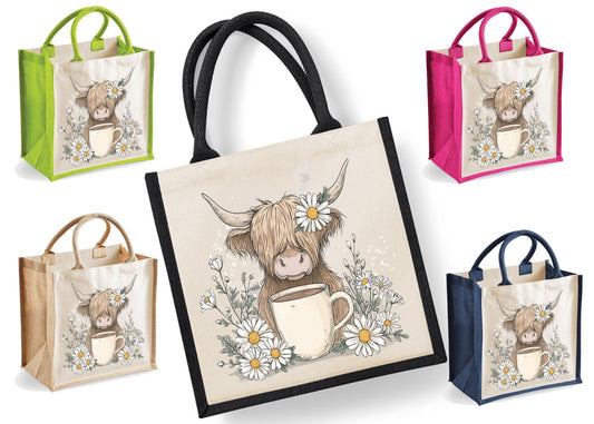 Highland Cow Tote Bag | Jute | Reusable Bag | Wee Daisie