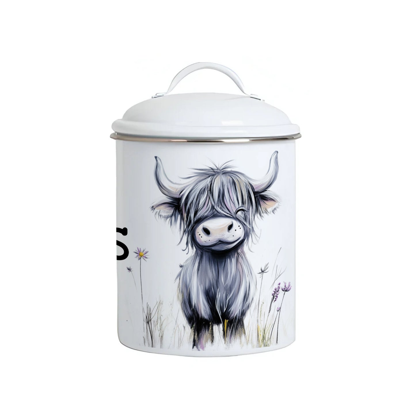 Biscuit Barrel Enamel - Highland Cow - Enamel Caddie - Enamel Jar - Biscuit Tin - Highland Cow