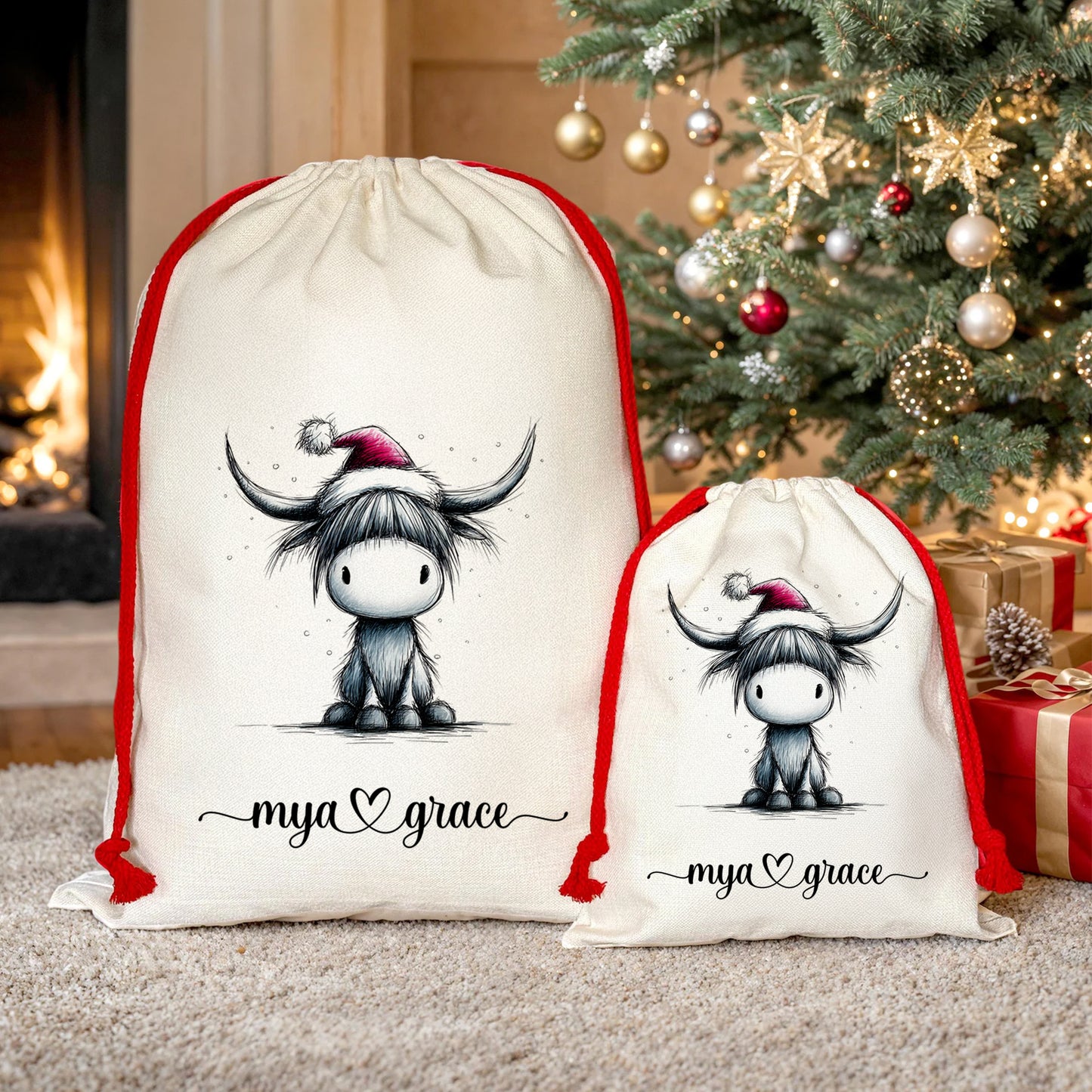Santa Sack - Personalised Santa Sack - Christmas Stocking - Made to Order - XL - 70x50cm - Christmas Moo