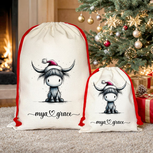 Santa Sack - Personalised Santa Sack - Christmas Stocking - Made to Order - XL - 70x50cm - Christmas Moo