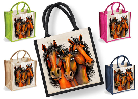 Horse Tote Bag | Jute | Jute Tote Bag | Shopping Bag | Reusable Bag | Trio of Horses