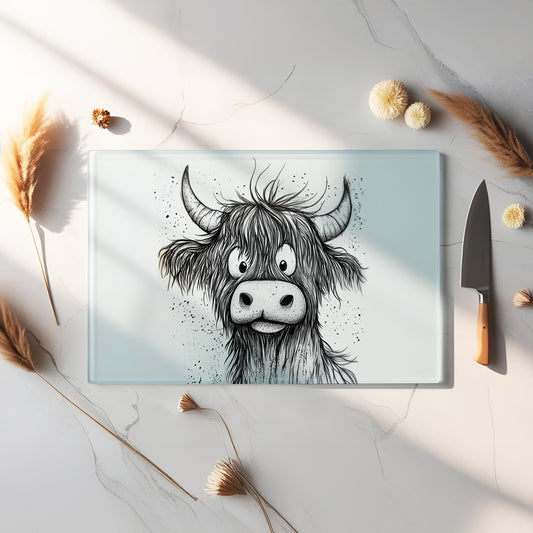 Glass Chopping Board - Highland Cow Chopping Board - Cutting Board - Cheese Board - ExcuseMoo