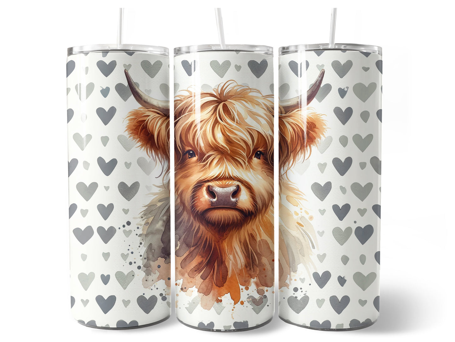 20oz Metal Tumbler with Straw l 20oz Tumbler | Hot Cold Drinks | Travel Cup Bottle | Highland Cow
