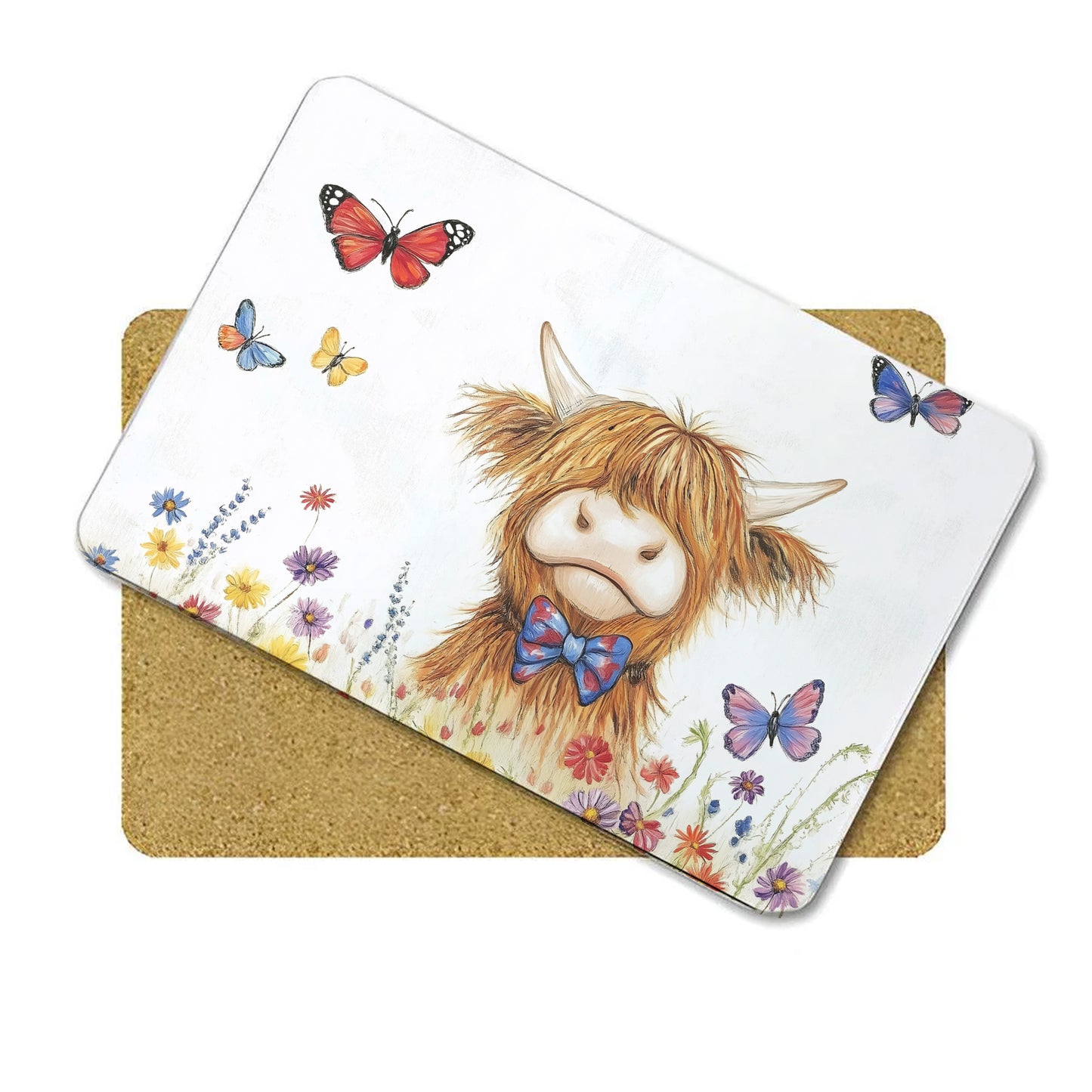 Highland Cow Placemat - Table Mat - Hardwood - Cork Back - FlutterbyMoo