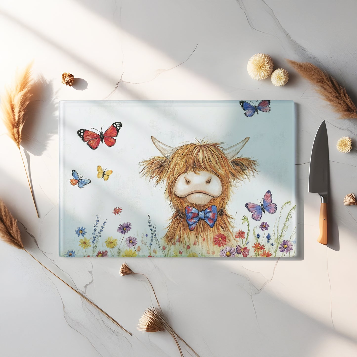 Glass Chopping Board - Highland Cow Chopping Board - Cutting Board - Cheese Board - flutterbymoo