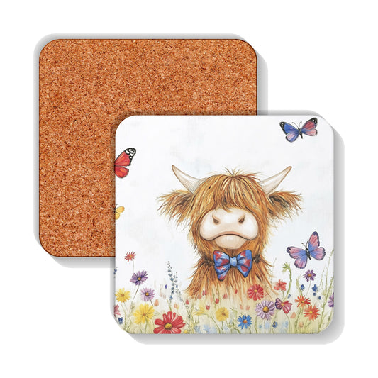 Highland Cow Coaster - Highland Cow - Hardwood - Cork Back - FlutterbyMoo