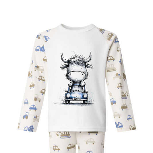 Personalised Highland Cow Pyjamas | PJ's | Kids Nightwear | Car | Vroom| Highland Burly