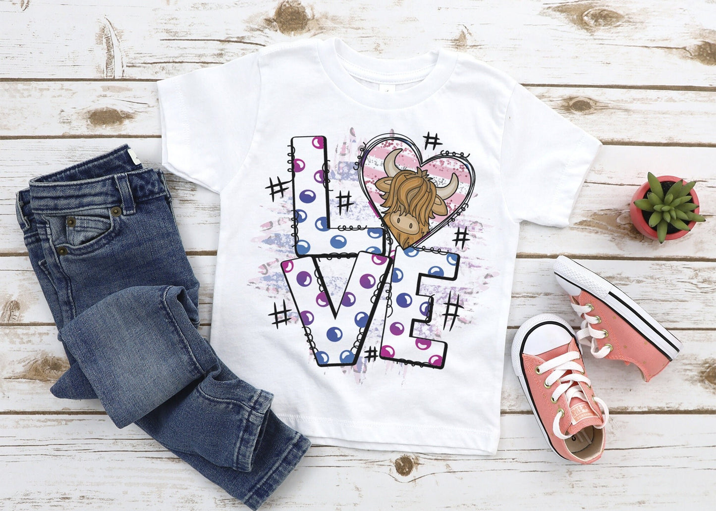 Highland Cow T-shirt | Kids T-shirt | LOVE l Highland Cow | Personalised T-Shirt | Made To Order