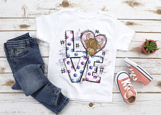 Highland Cow T-shirt | Kids T-shirt | LOVE l Highland Cow | Personalised T-Shirt | Made To Order