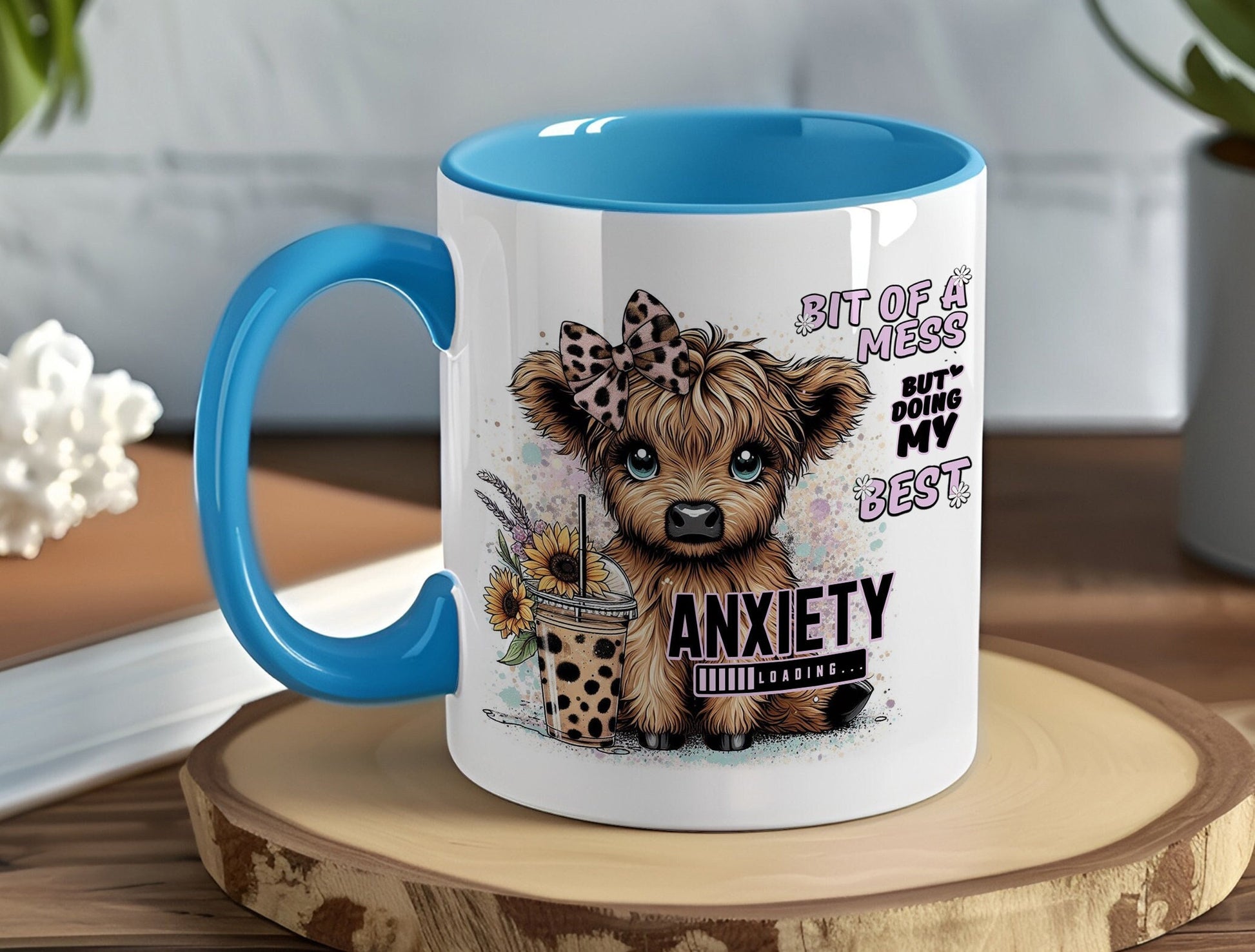 Personalised Mug | Coffee Cup | Highland Cow | Ceramic Mug| 10 Colour Choices | Highland Cow | Anxiety