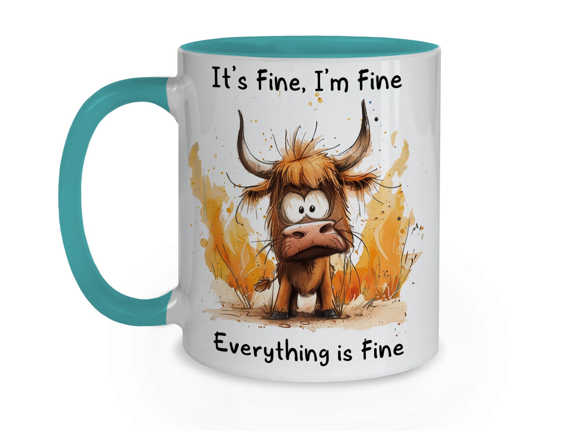 Highland Cow Ceramic Mug| | Highland Cow Gift | Everything is fine | Personalised Mug| 9 Colour Choices
