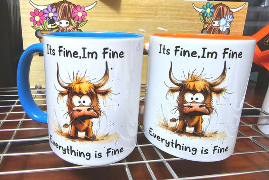 Highland Cow Ceramic Mug| | Highland Cow Gift | Everything is fine | Personalised Mug| 9 Colour Choices