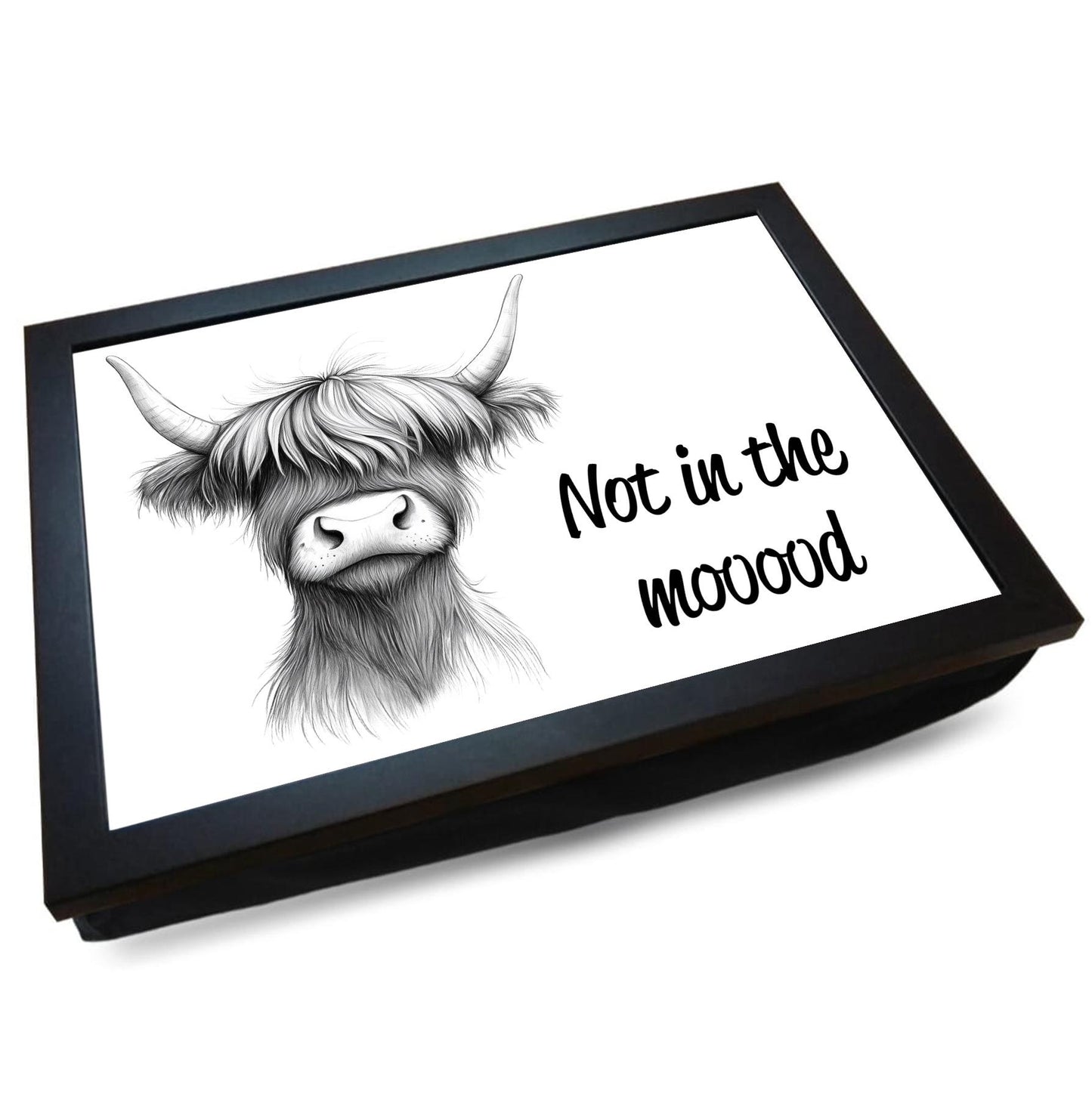 Lap Tray - Padded Tray - Bean Bag Tray - Highland Cow Gift - Not in the Mooood - Highland Cow