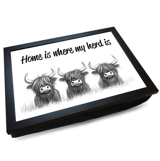 Lap Tray - Padded Tray - Highland Cow Gift - Home is where my Herd is - Highland Cow