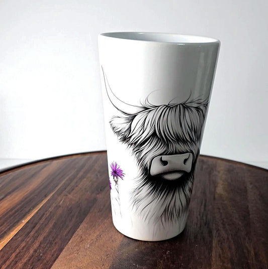 Personalised Mug | Latte Mug | Highland Cow | Christmas Mug| Coffee Cup | Thistles