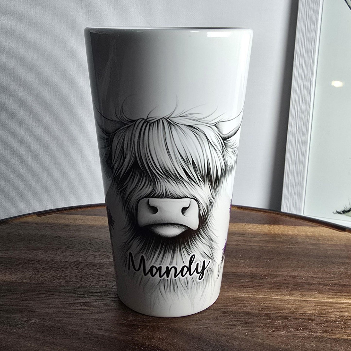 Personalised Mug | Latte Mug | Highland Cow | Christmas Mug| Coffee Cup | Thistles
