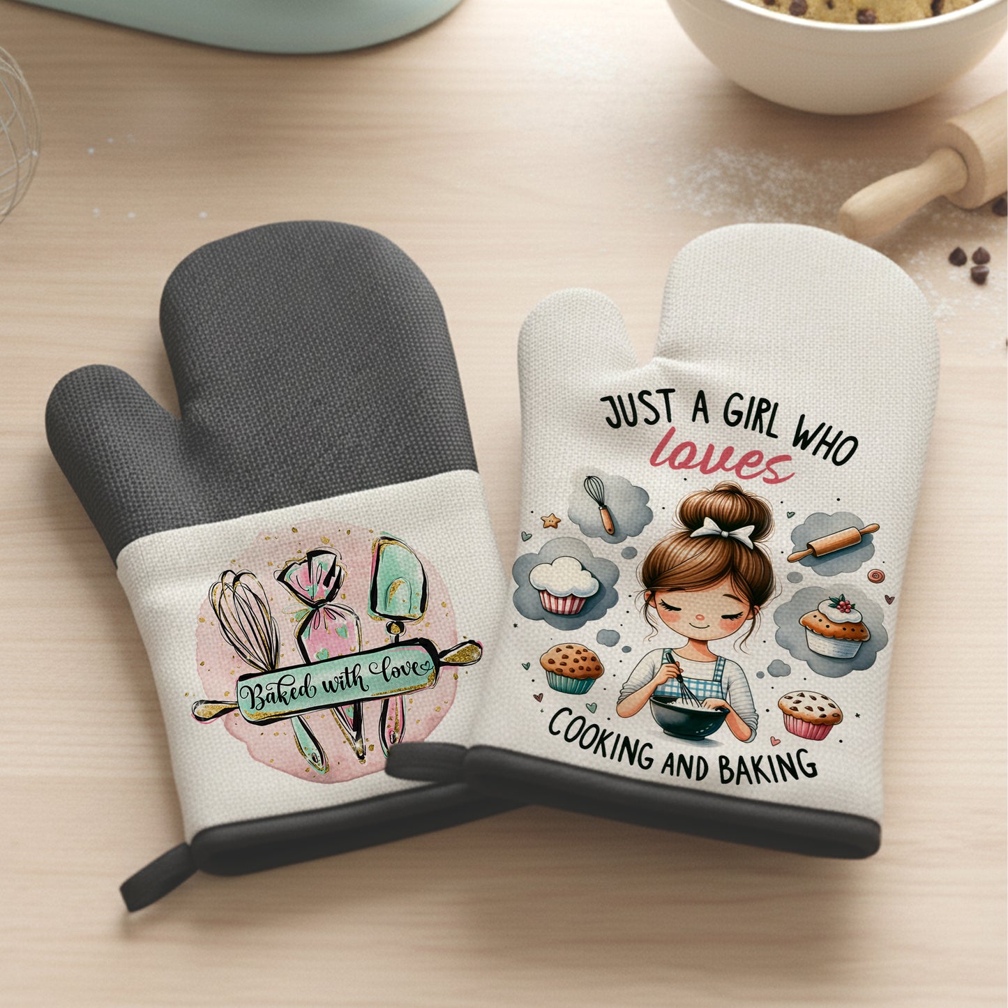 Highland Cow Oven Mitts – Heat Resistant Linen & Silicone Gloves | Baking Gift | Just a Girl That Loves Baking