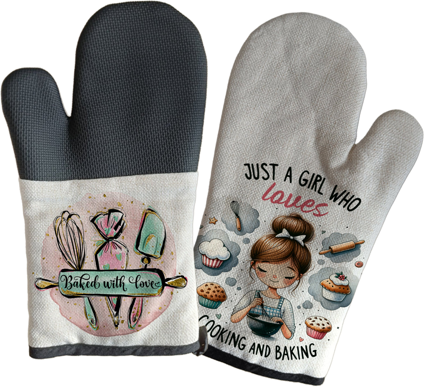 Highland Cow Oven Mitts – Heat Resistant Linen & Silicone Gloves | Baking Gift | Just a Girl That Loves Baking