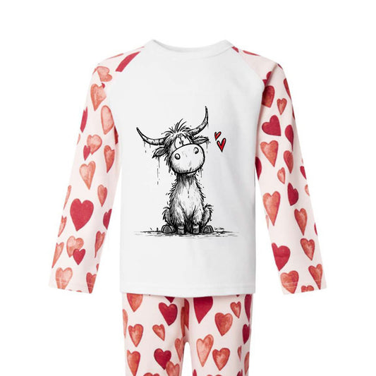 Personalised Highland Cow Pyjamas | PJ's | Kids Nightwear | Heart | LuvMoo