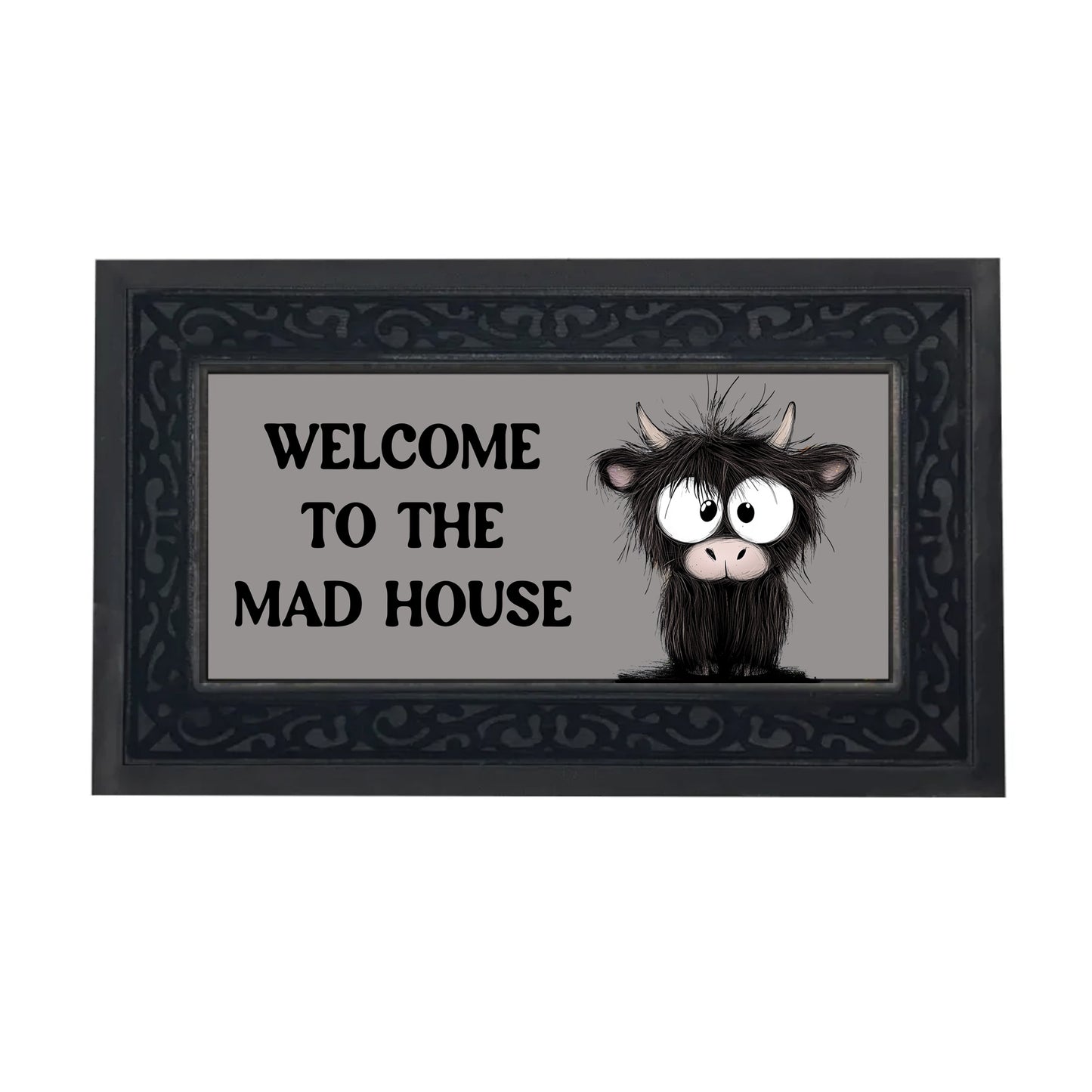 Doormat - Mad House - Highland Cow Doormat - Welcome to the Mad House
