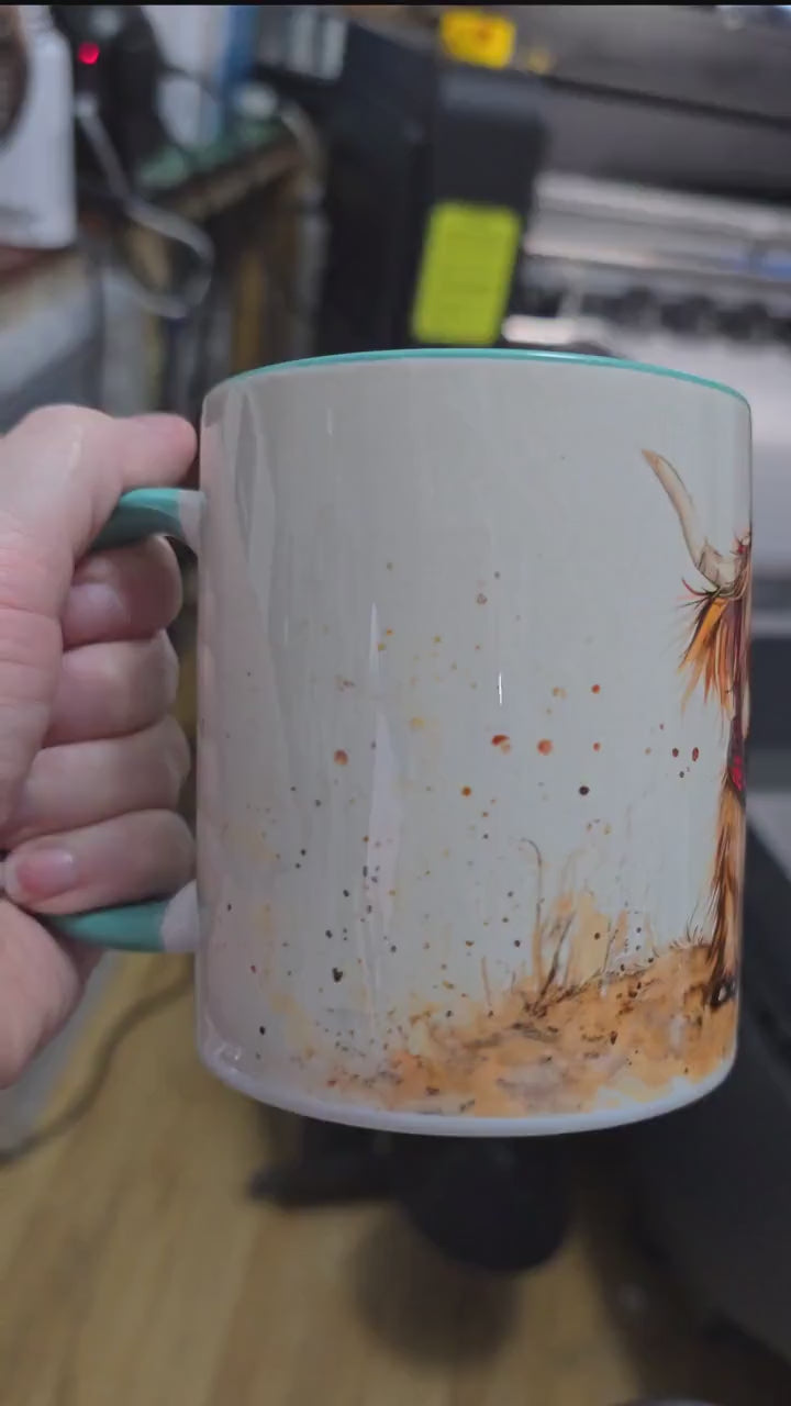 Highland Cow Ceramic Mug|  | Highland Cow Gift | Personalised Mug| 9 Colour Choices