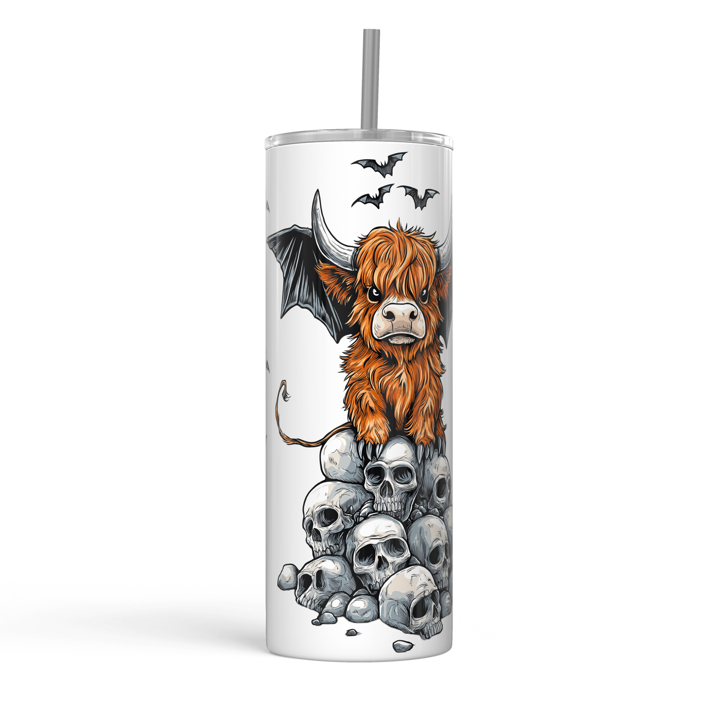 20oz Metal Tumbler with Straw l 20oz Tumbler | Travel Cup | Bottle | Highland Cow | Hallomoo