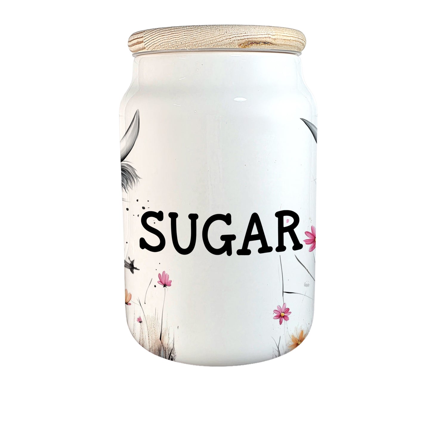 Tea Coffee Sugar Caddie Set - Highland Cow - Ceramic Caddie - Ceramic Jar - Tea,Coffee,Sugar