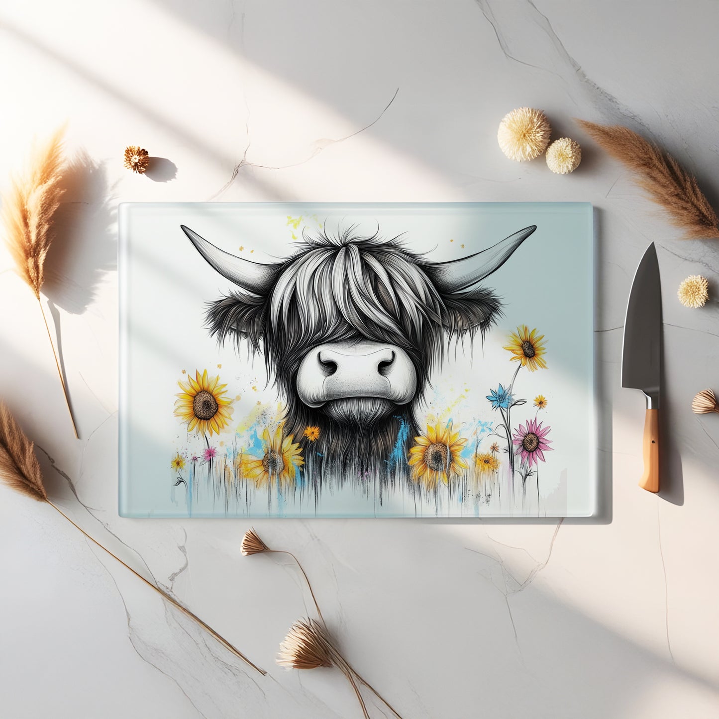 Glass Chopping Board - Highland Cow Chopping Board - Cutting Board - Cheese Board - Sunny and Wild
