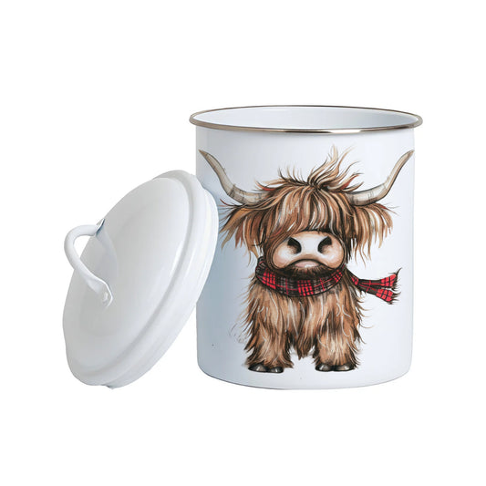 Biscuit Barrel Enamel - Highland Cow - Enamel Caddie - Enamel Jar - Biscuit Tin - Windymoo