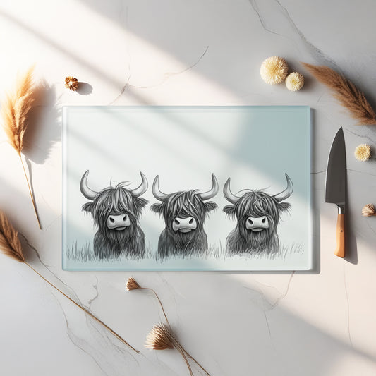 Glass Chopping Board - Highland Cow Chopping Board - Cutting Board - Cheese Board - 3moos