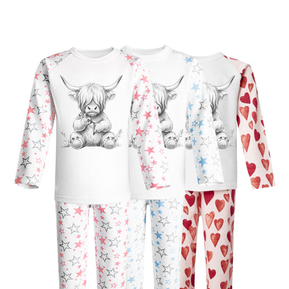 Personalised Highland Cow 67 Pyjamas | PJ's | Kids Nightwear | Heart | 67 Moo