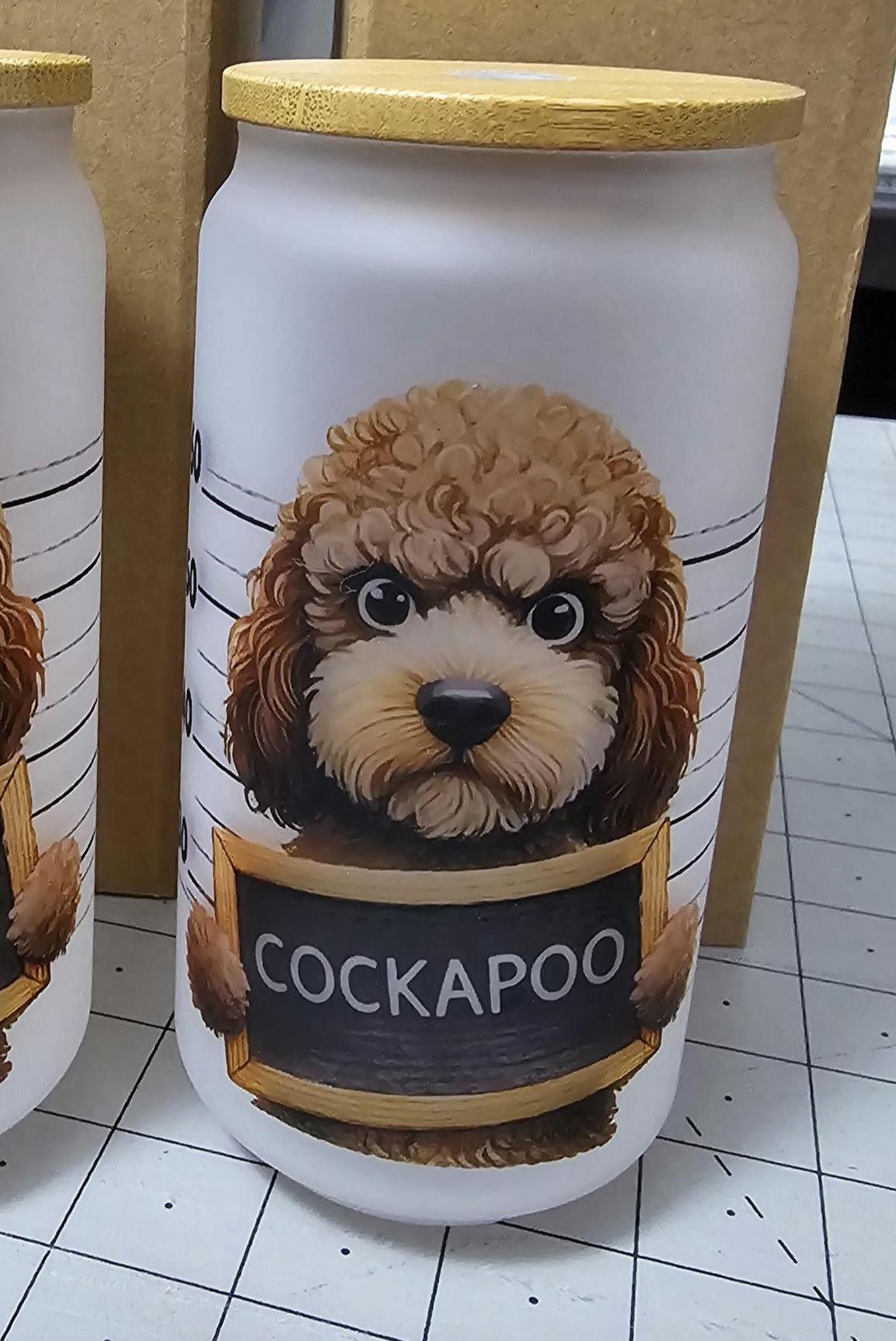 Glass with Bamboo Lid | Cockapoo | Dog Lover | Bad Dog | Funny Glass | Frosted Glass | 16oz | Libby Glass