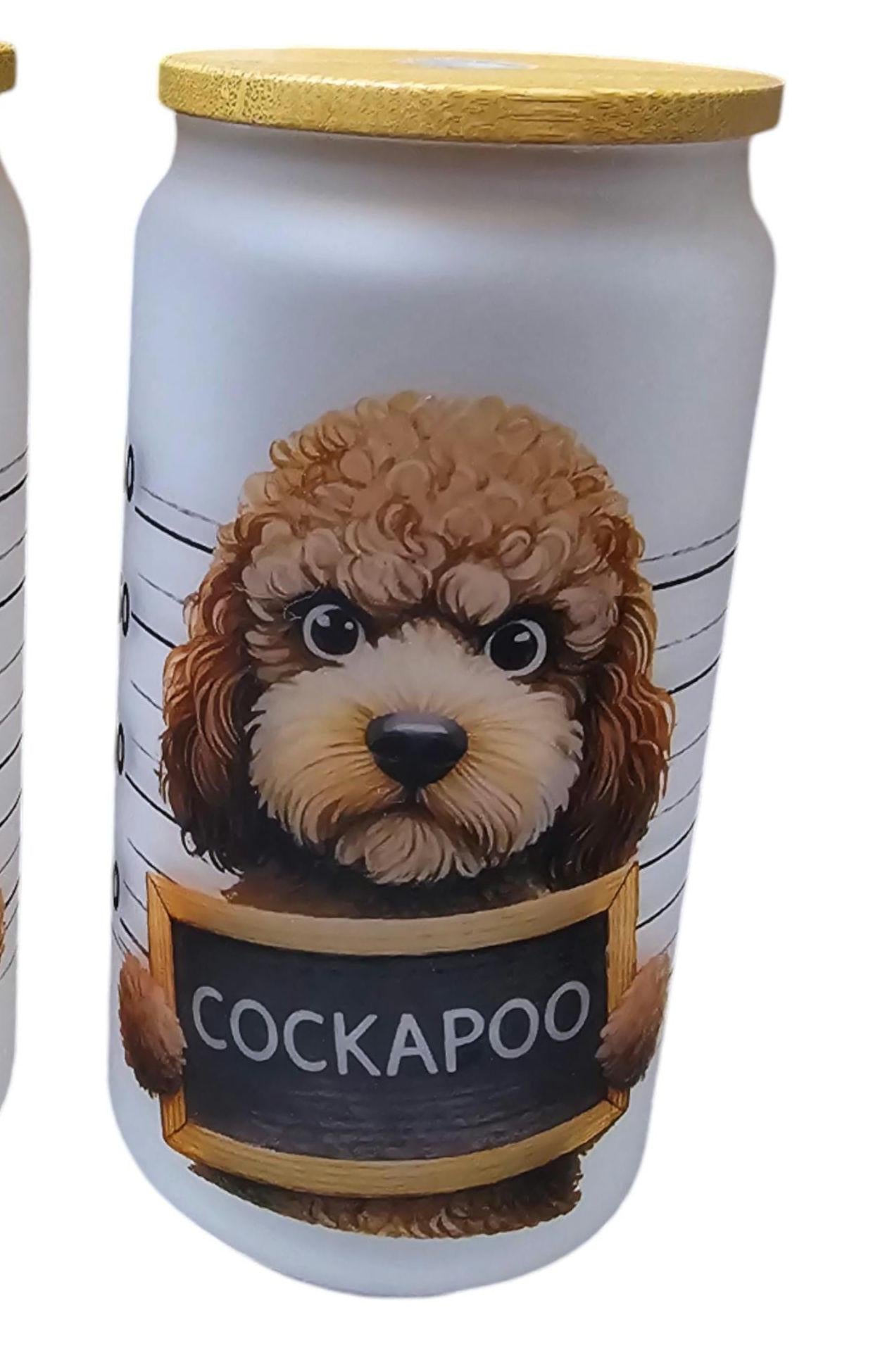 Glass with Bamboo Lid | Cockapoo | Dog Lover | Bad Dog | Funny Glass | Frosted Glass | 16oz | Libby Glass