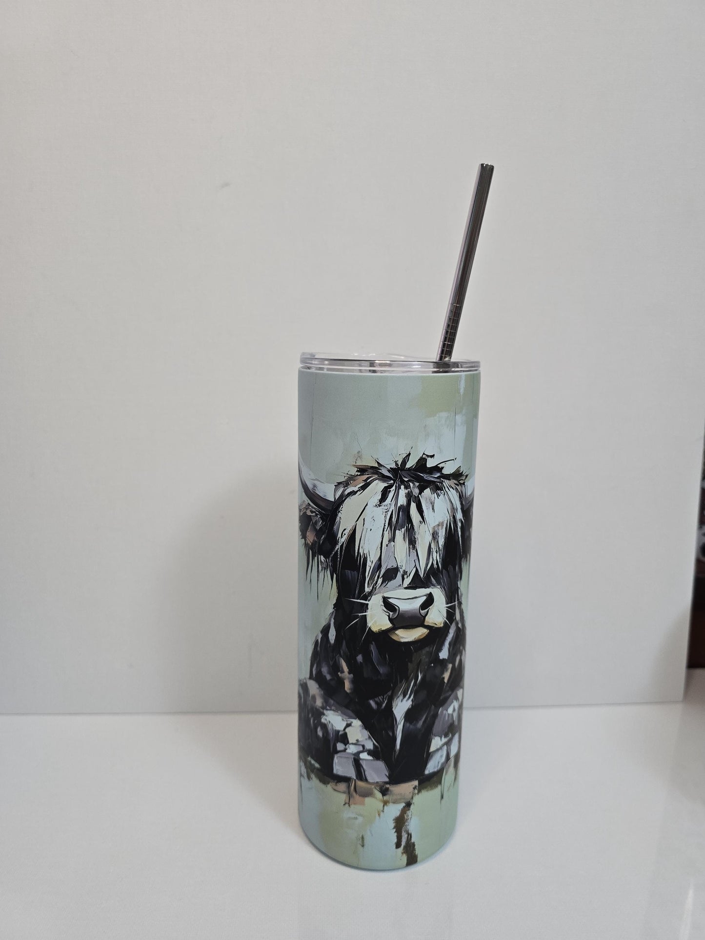 20oz Metal Tumbler with Straw l 20oz Tumbler | Hot Cold Drinks | Travel Cup Bottle | Highland Cow