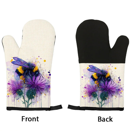 Bee Oven Mitts – Heat Resistant Linen & Silicone Gloves | Personalised | Bee & Thistle