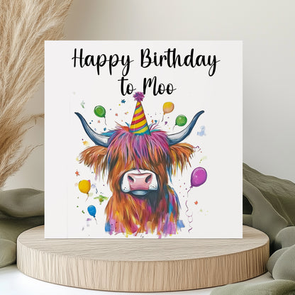 Birthday Card - Highland Cow Birthday Card - Happy Birthday to Moo - Personalised Birthday Card